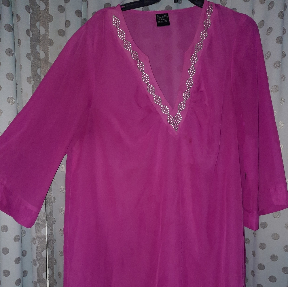 CATALINA Sheer V-neck 3/4 Sleeves Lightweight Top XL (16-18)